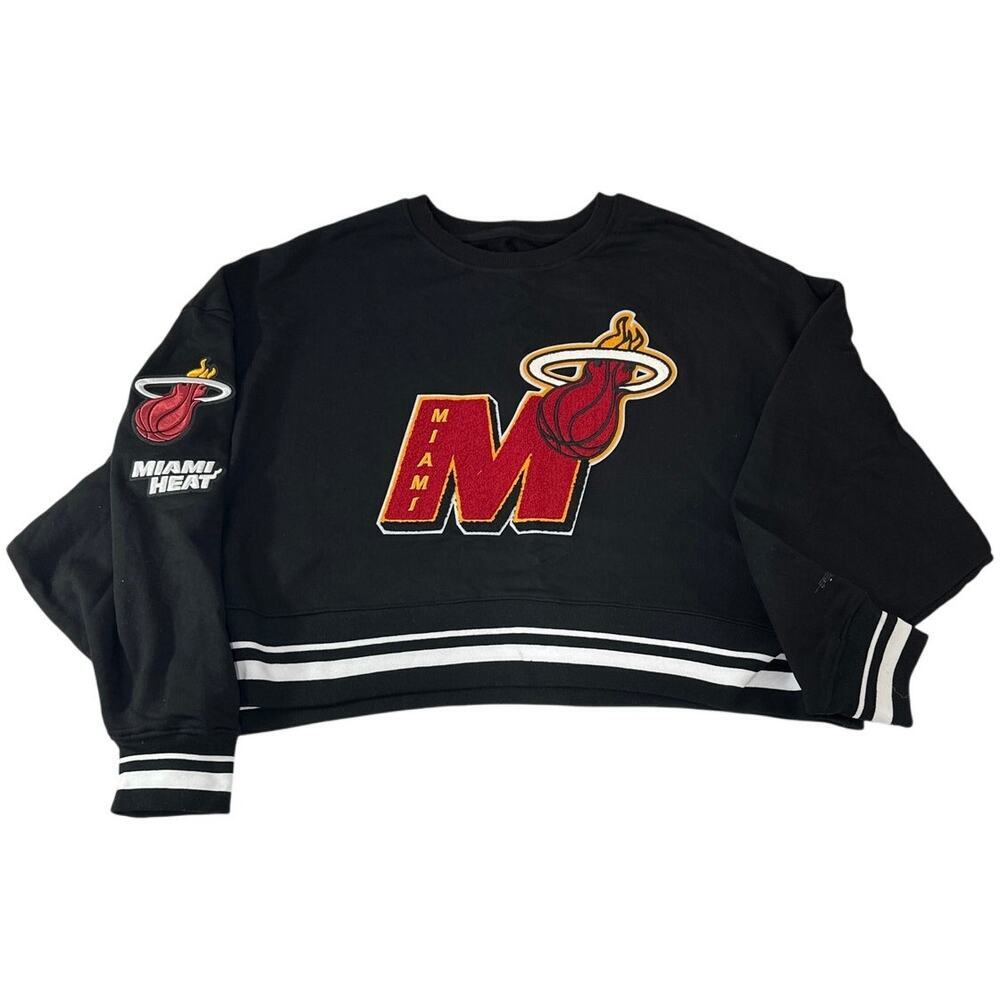 Pro Standard Women's Black Miami Heat Cropped Pullover Sweatshirt Size L NWT